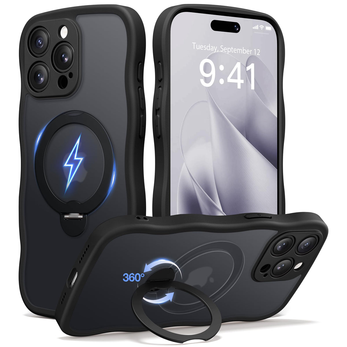 CAPRARO for iPhone 15 Pro Max Case with Magnetic Stand, Black