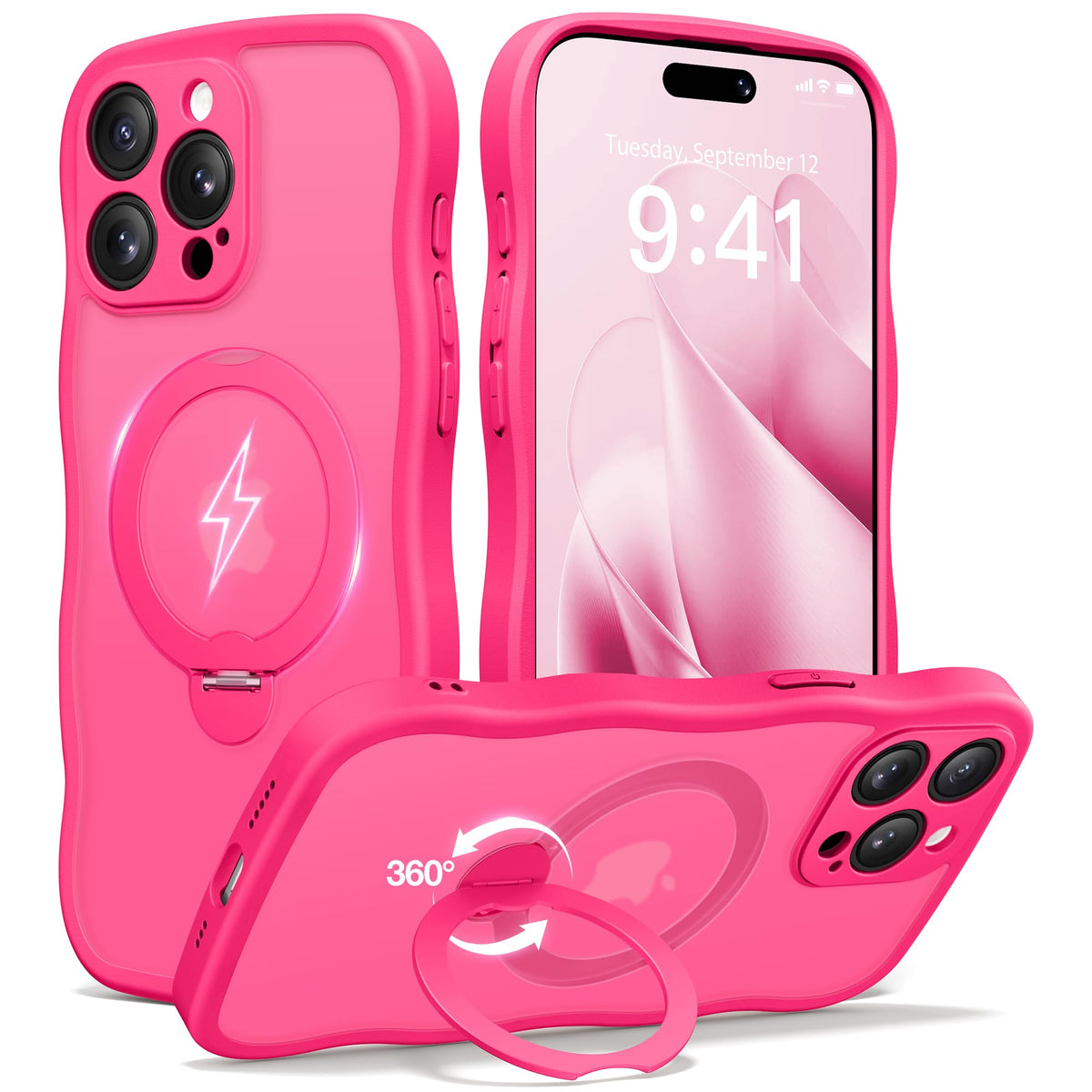 CAPRARO for iPhone 15 Pro Case with Magnetic Stand, Hot Pink
