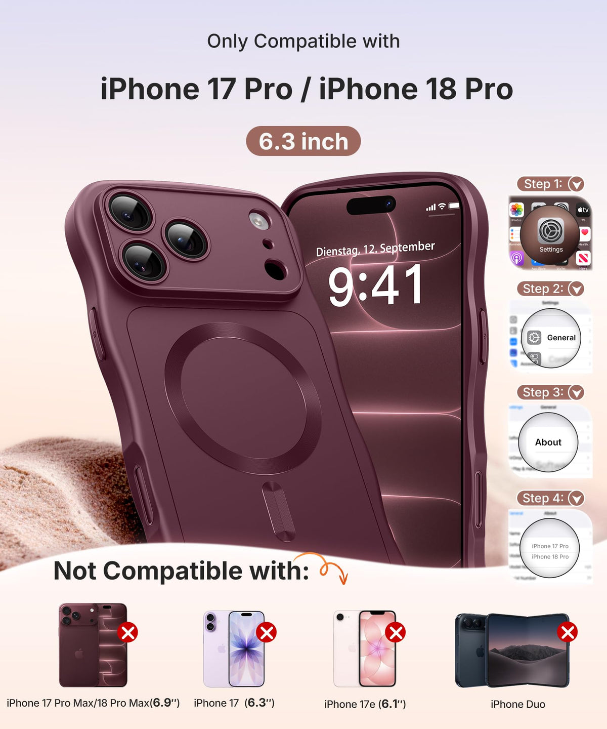 CAPRARO Magnetic for iPhone 18 Pro Case Wave Burgundy