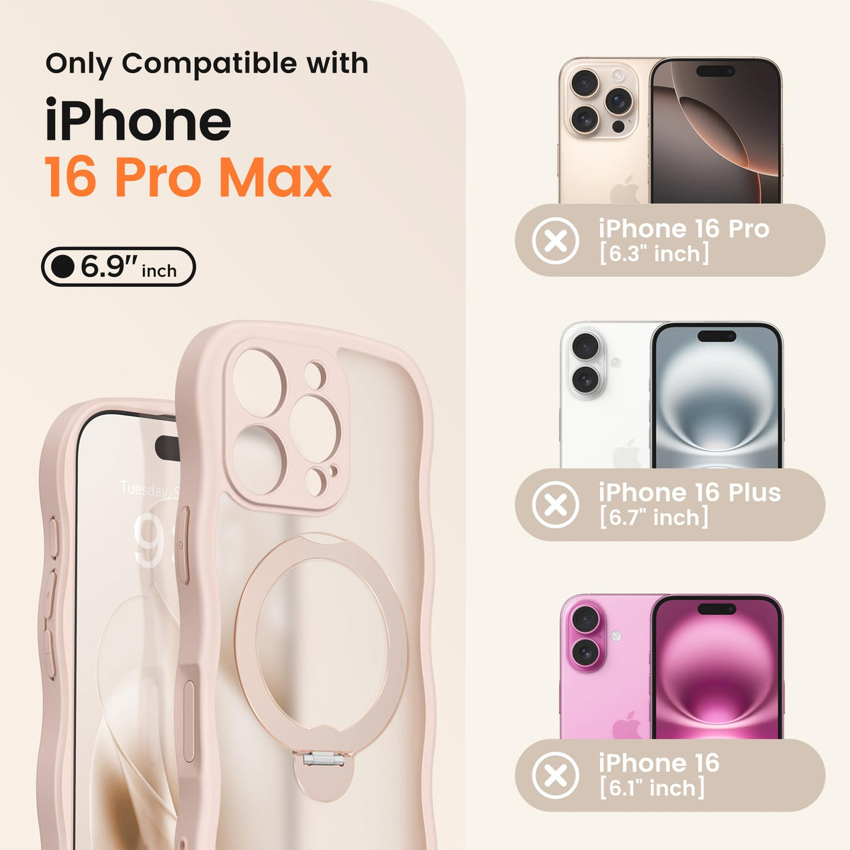 CAPRARO for iPhone 16 Pro Max Case with Magnetic Stand, Rose Gold