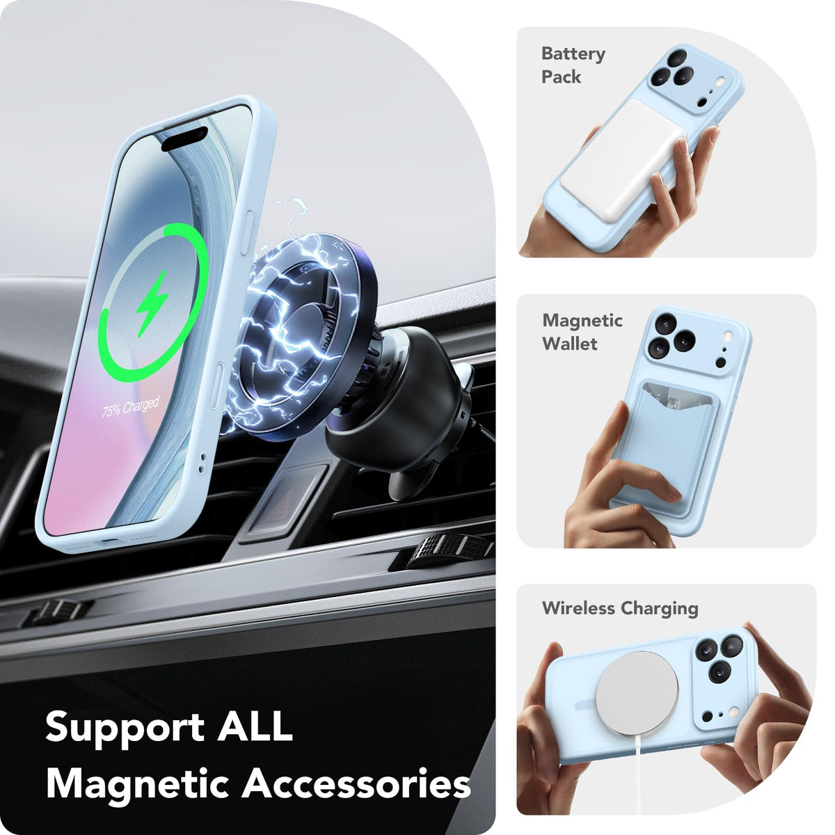 CAPRARO for iPhone 17 Pro Case, Compatible with MagSafe Light Blue