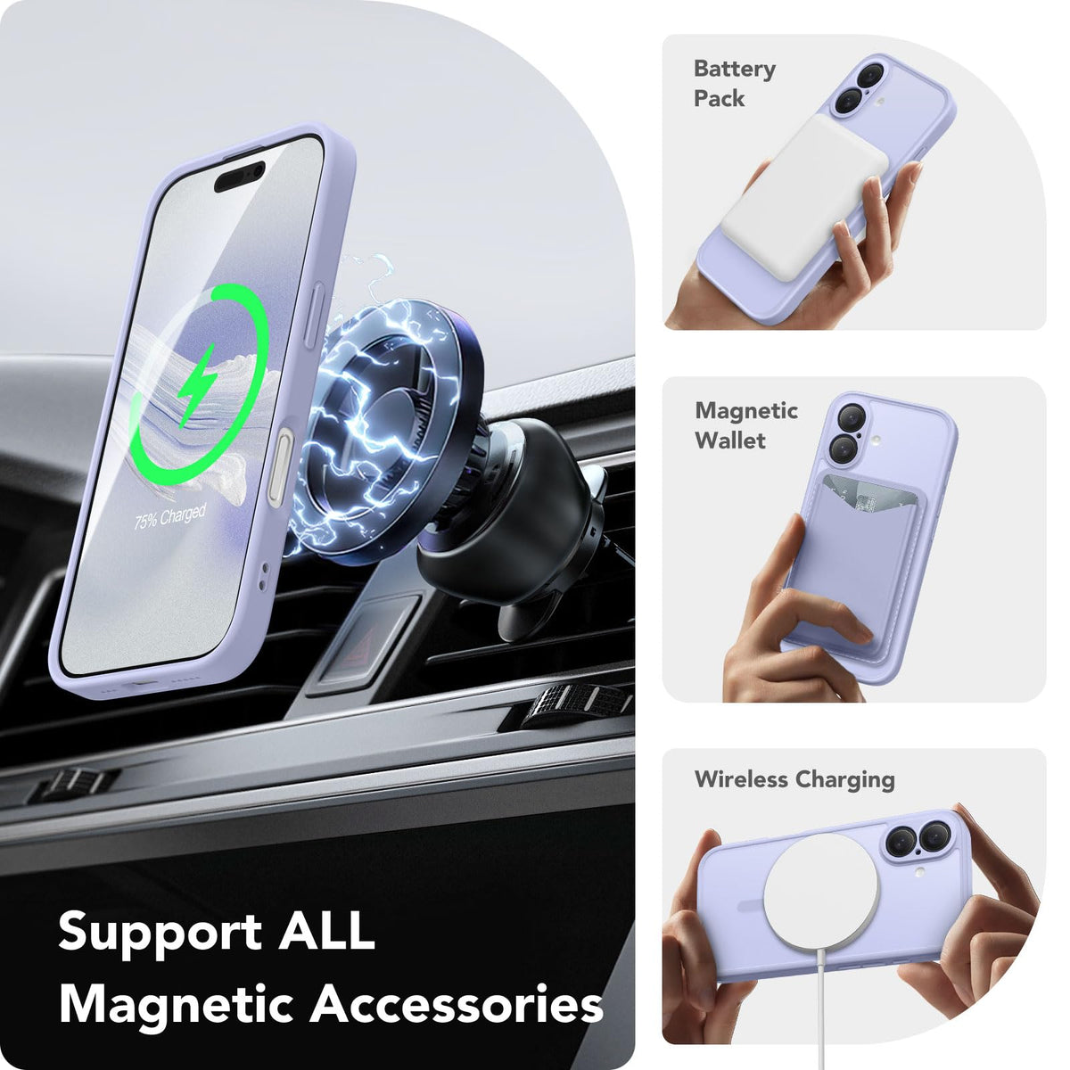 CAPRARO for iPhone 16 Case, Compatible with MagSafe Lilac