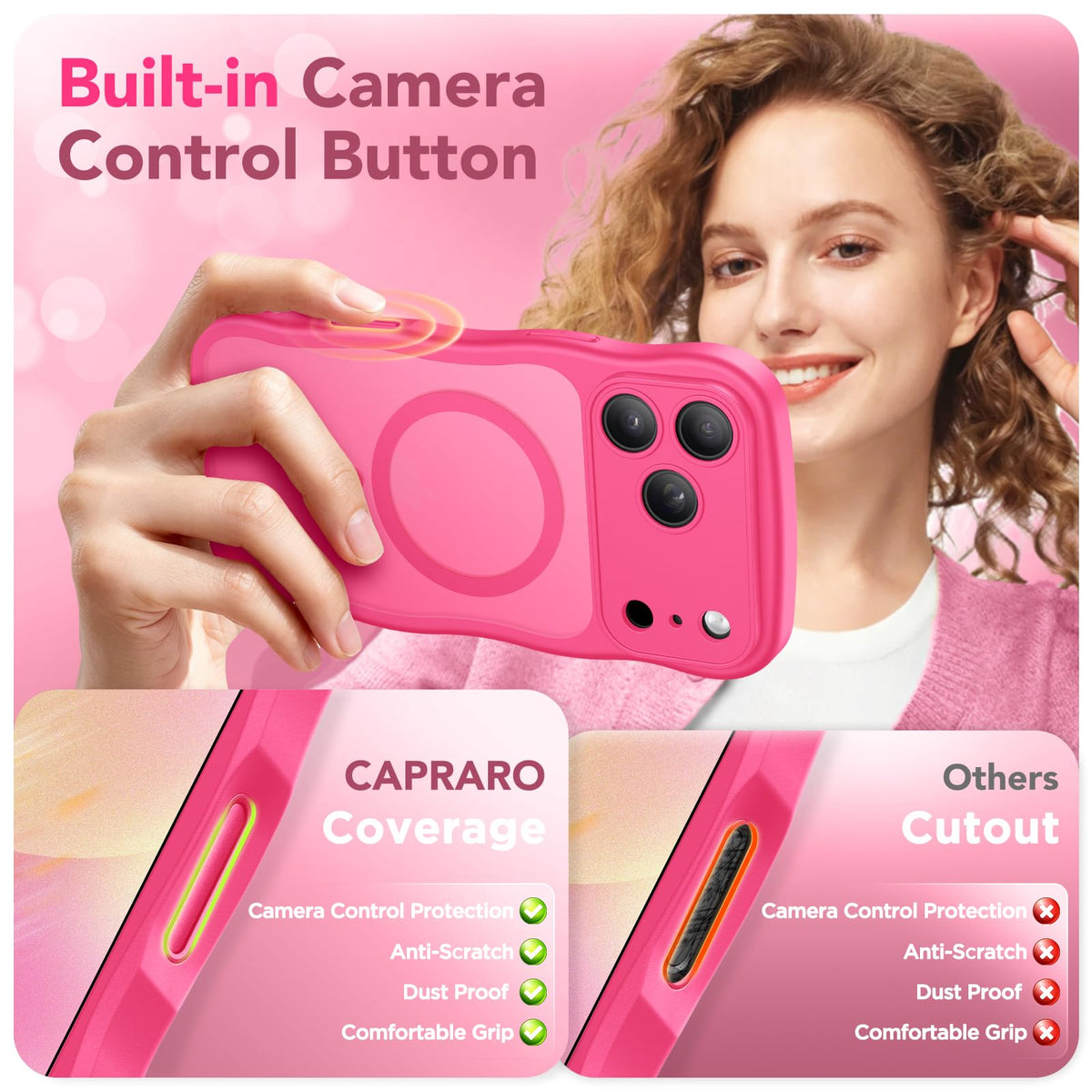 CAPRARO for iPhone 18 Pro Case for Women, Compatible with MagSafe