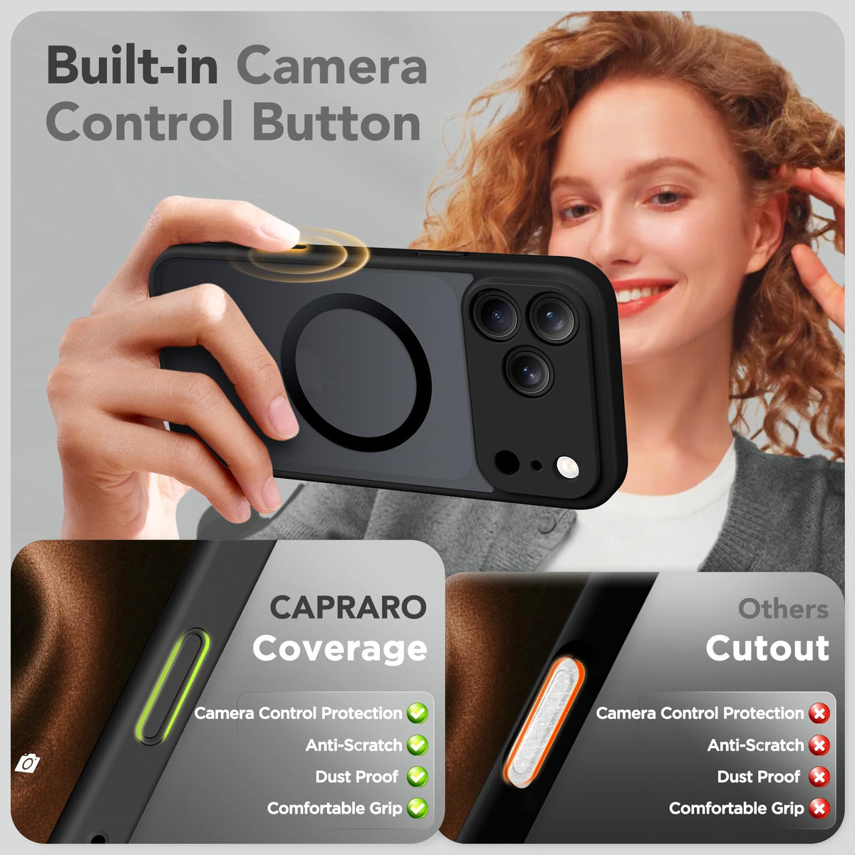 CAPRARO for iPhone 17 Pro Max Case, Compatible with MagSafe Black