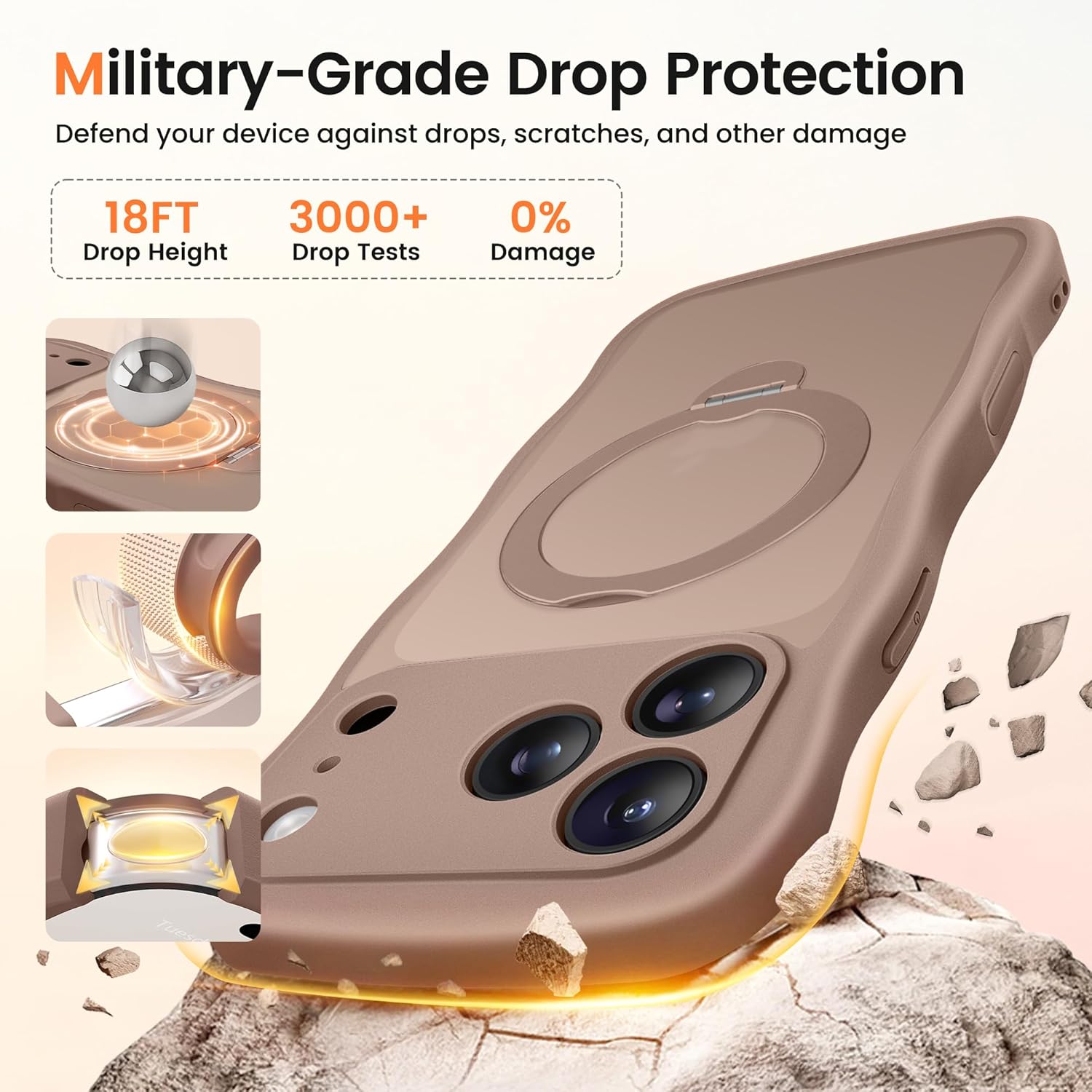 iPhone 17 Pro Max Case with 360° Spin Magnetic Stand