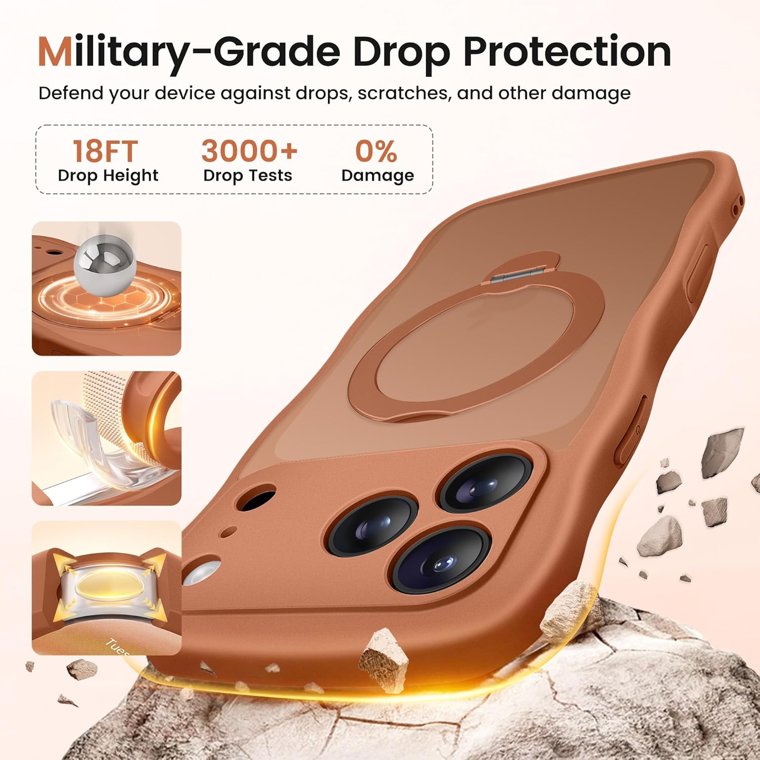 iPhone 17 Pro Max Case with 360° Spin Magnetic Stand