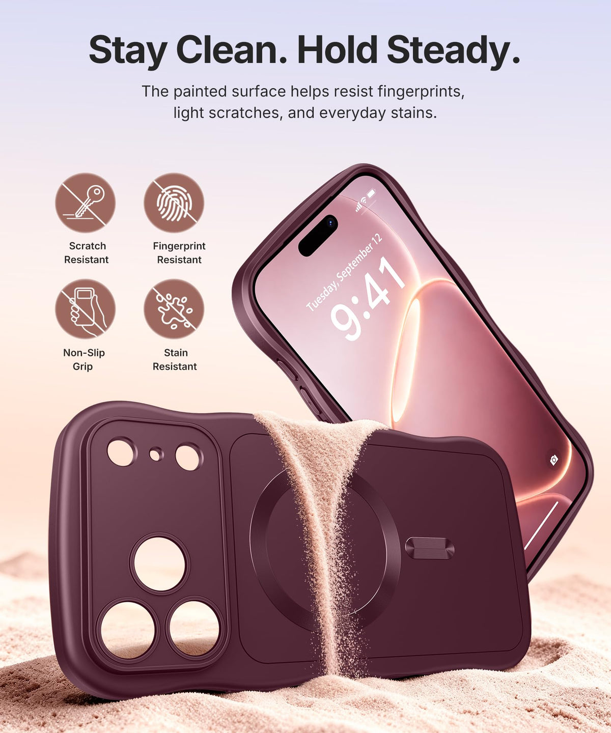 CAPRARO Magnetic for iPhone 18 Pro Case Wave Burgundy