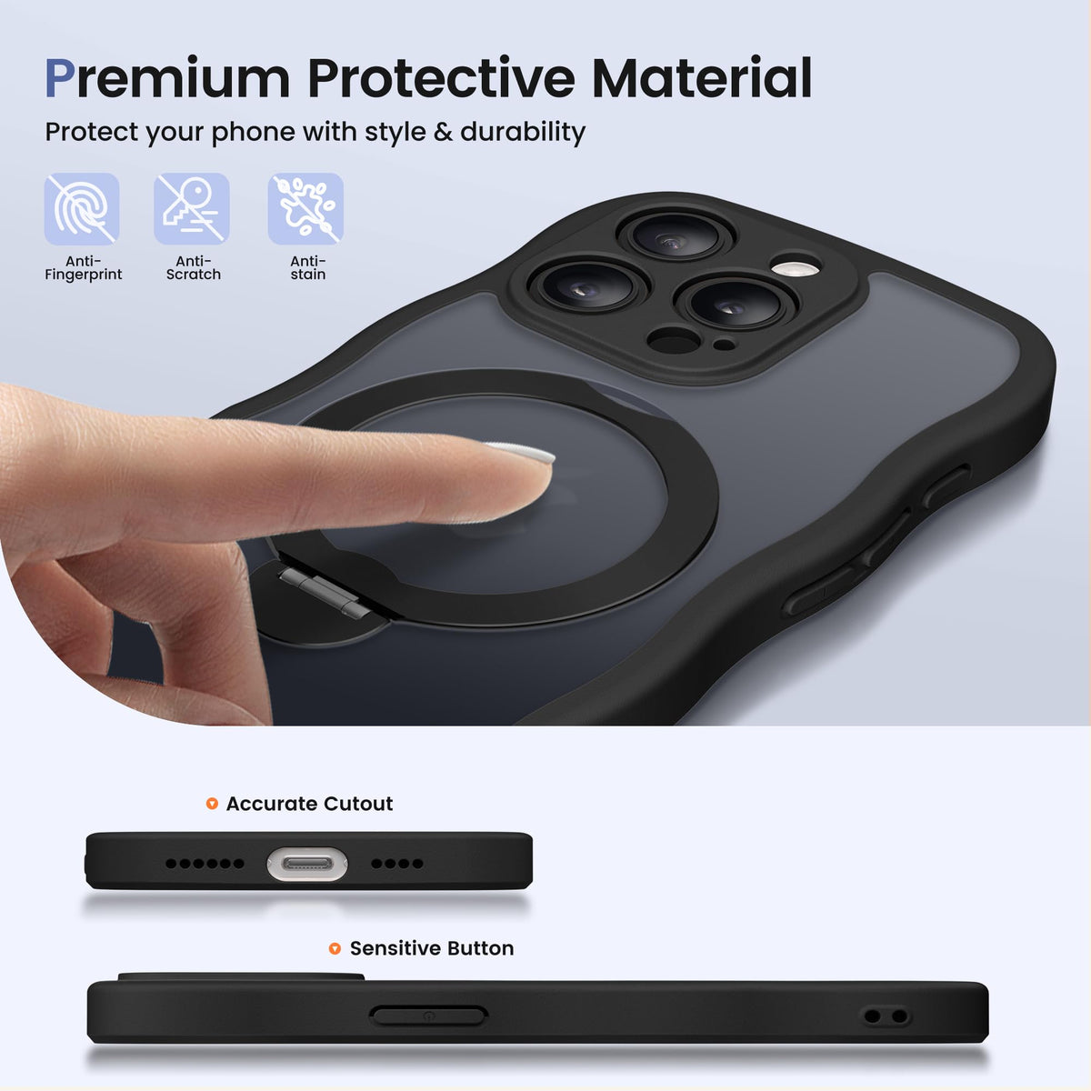 CAPRARO for iPhone 15 Pro Max Case with Magnetic Stand, Black