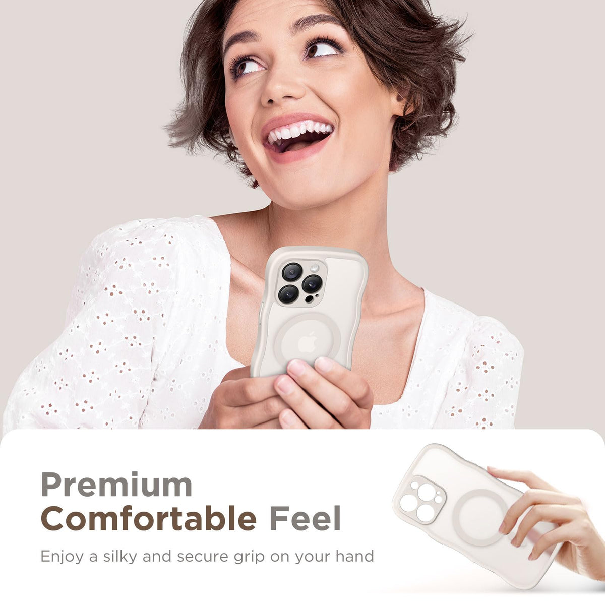 CAPRARO Cute for iPhone 15 Pro Case, Compatible with MagSafe Stone