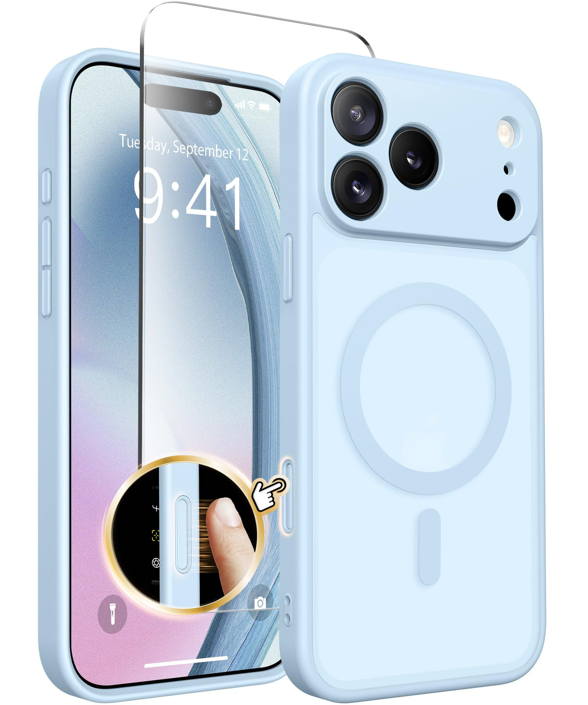 CAPRARO for iPhone 17 Pro Case, Compatible with MagSafe Light Blue