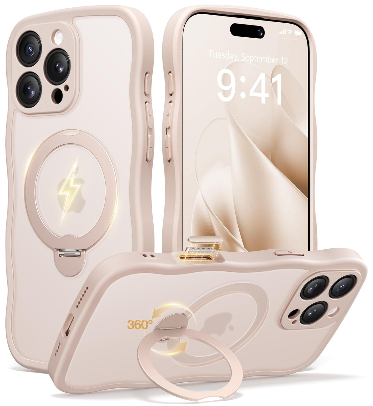 CAPRARO for iPhone 16 Pro Max Case with Magnetic Stand, Rose Gold