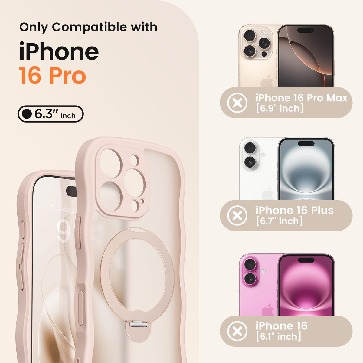 CAPRARO for iPhone 16 Pro Case with Magnetic Stand, Rose Gold