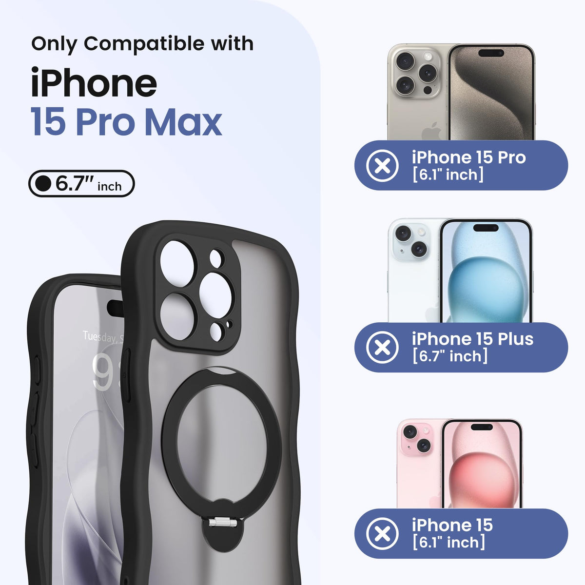 CAPRARO for iPhone 15 Pro Max Case with Magnetic Stand, Black