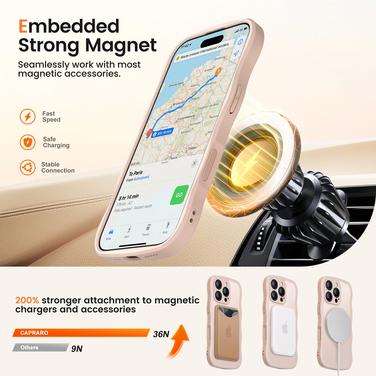 CAPRARO for iPhone 16 Pro Case with Magnetic Stand, Rose Gold
