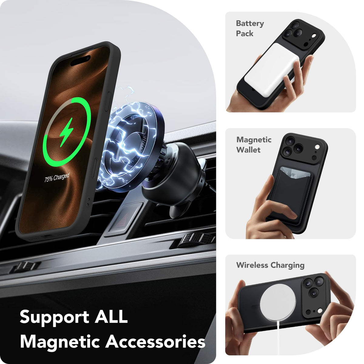 CAPRARO for iPhone 17 Pro Max Case, Compatible with MagSafe Black
