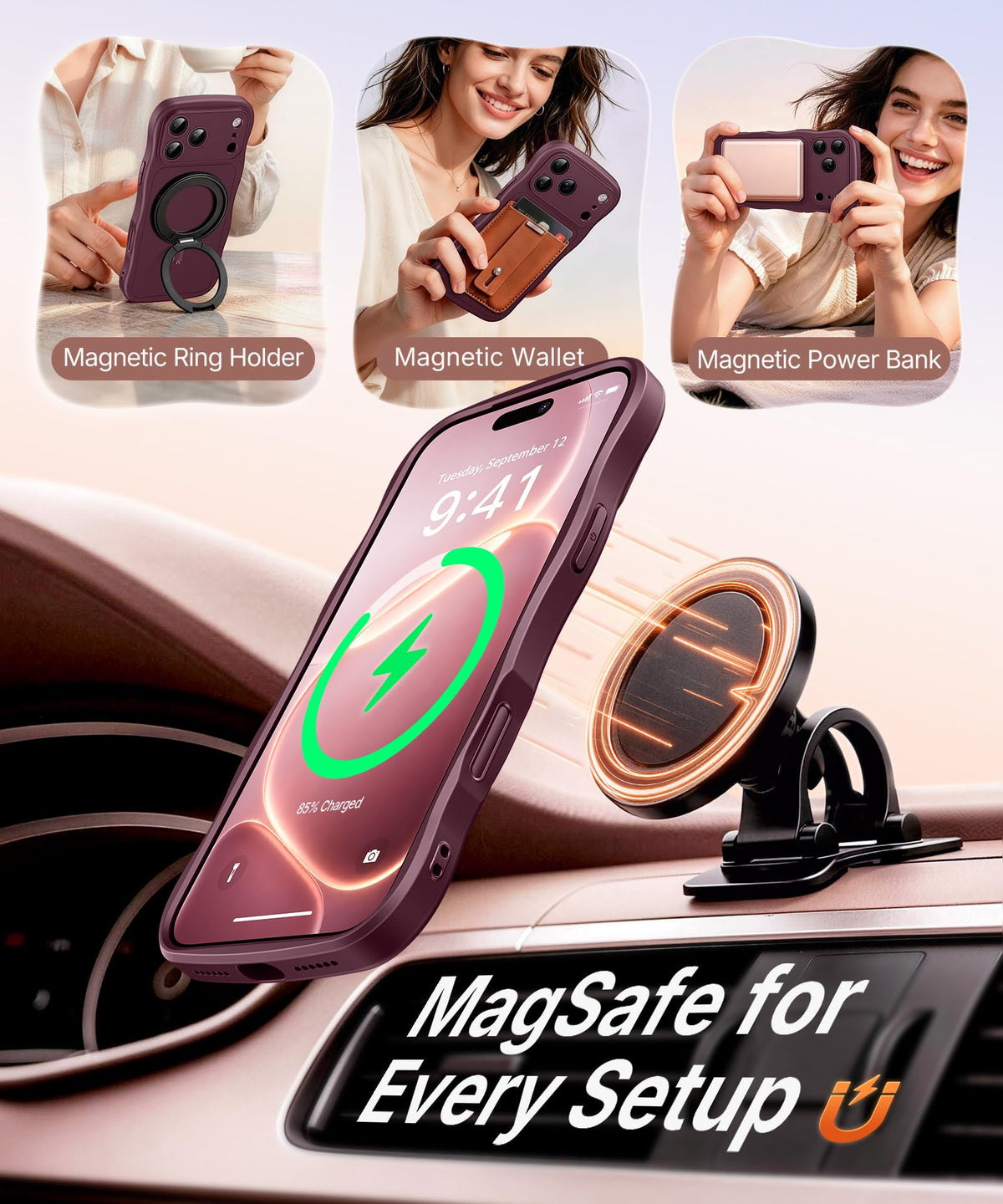 CAPRARO Magnetic for iPhone 18 Pro Case Wave Burgundy