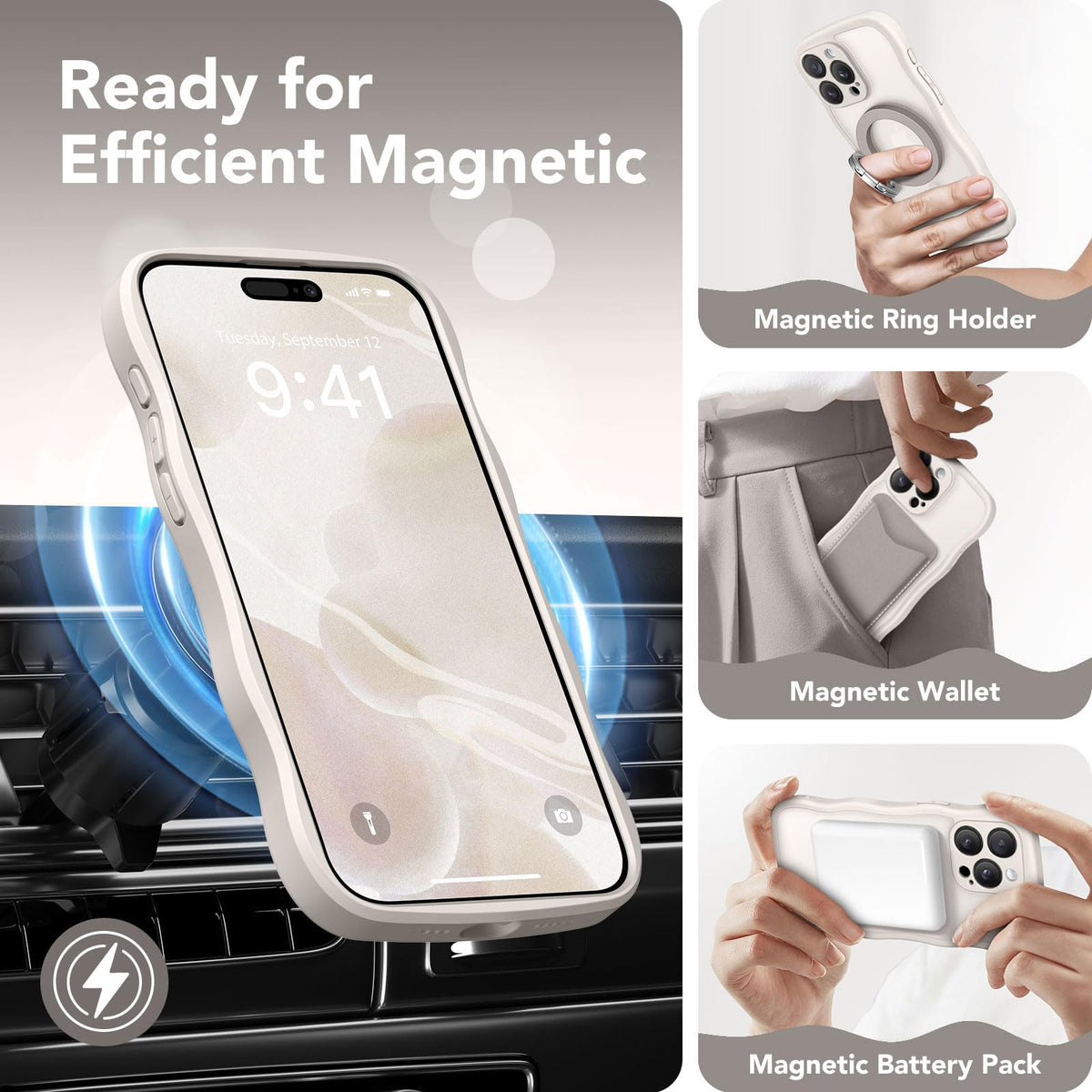 CAPRARO Cute for iPhone 15 Pro Case, Compatible with MagSafe Stone