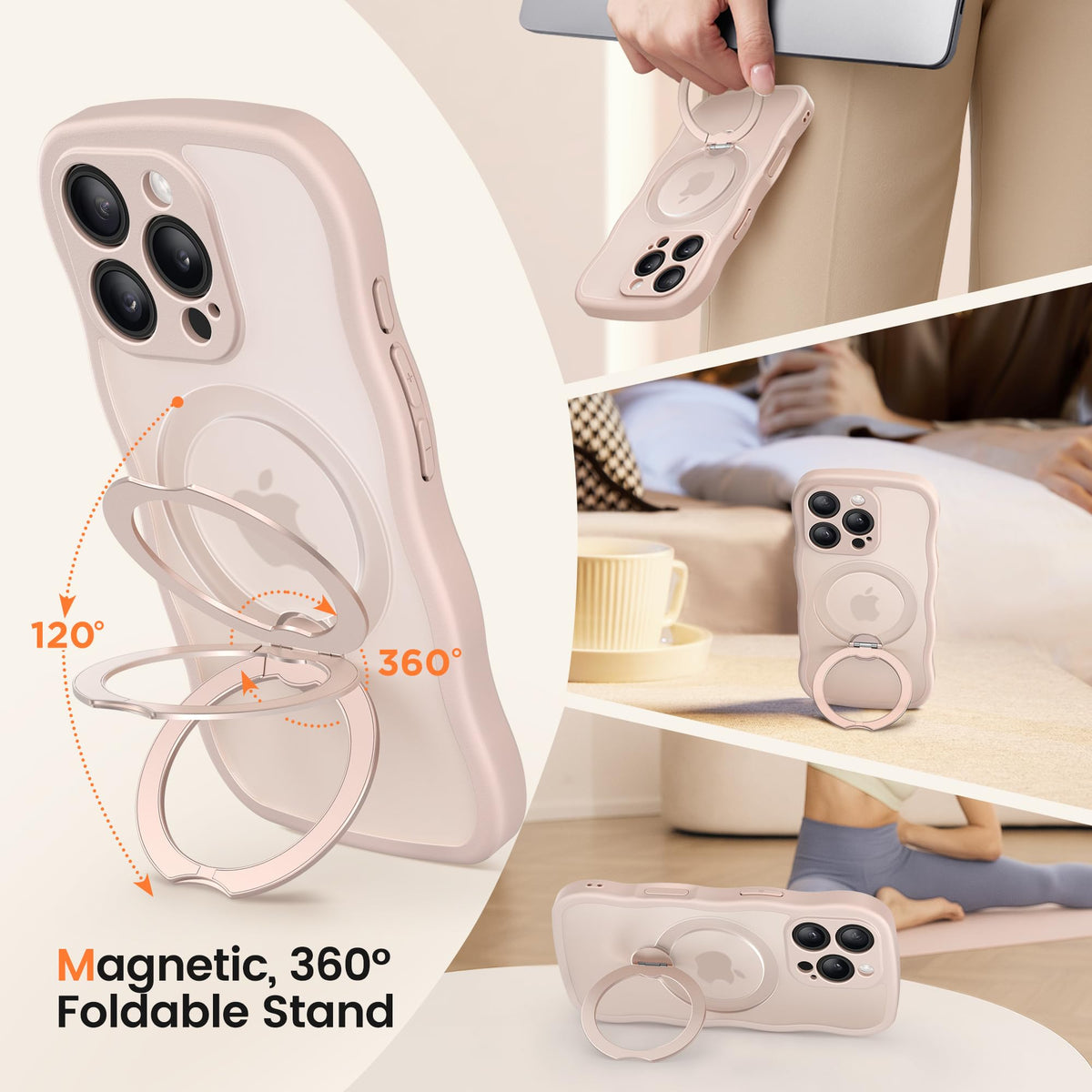 CAPRARO for iPhone 16 Pro Max Case with Magnetic Stand, Rose Gold