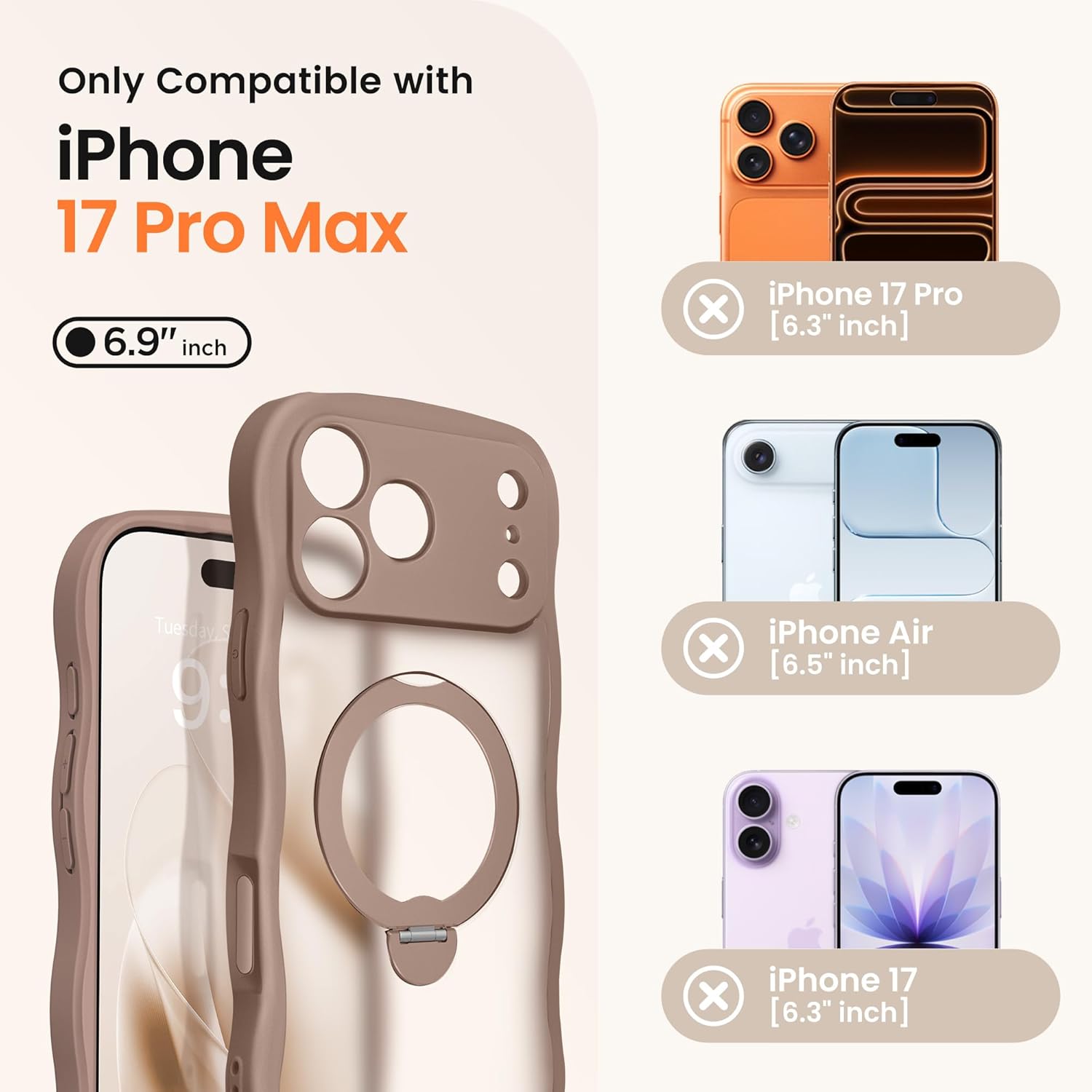 iPhone 17 Pro Max Case with 360° Spin Magnetic Stand