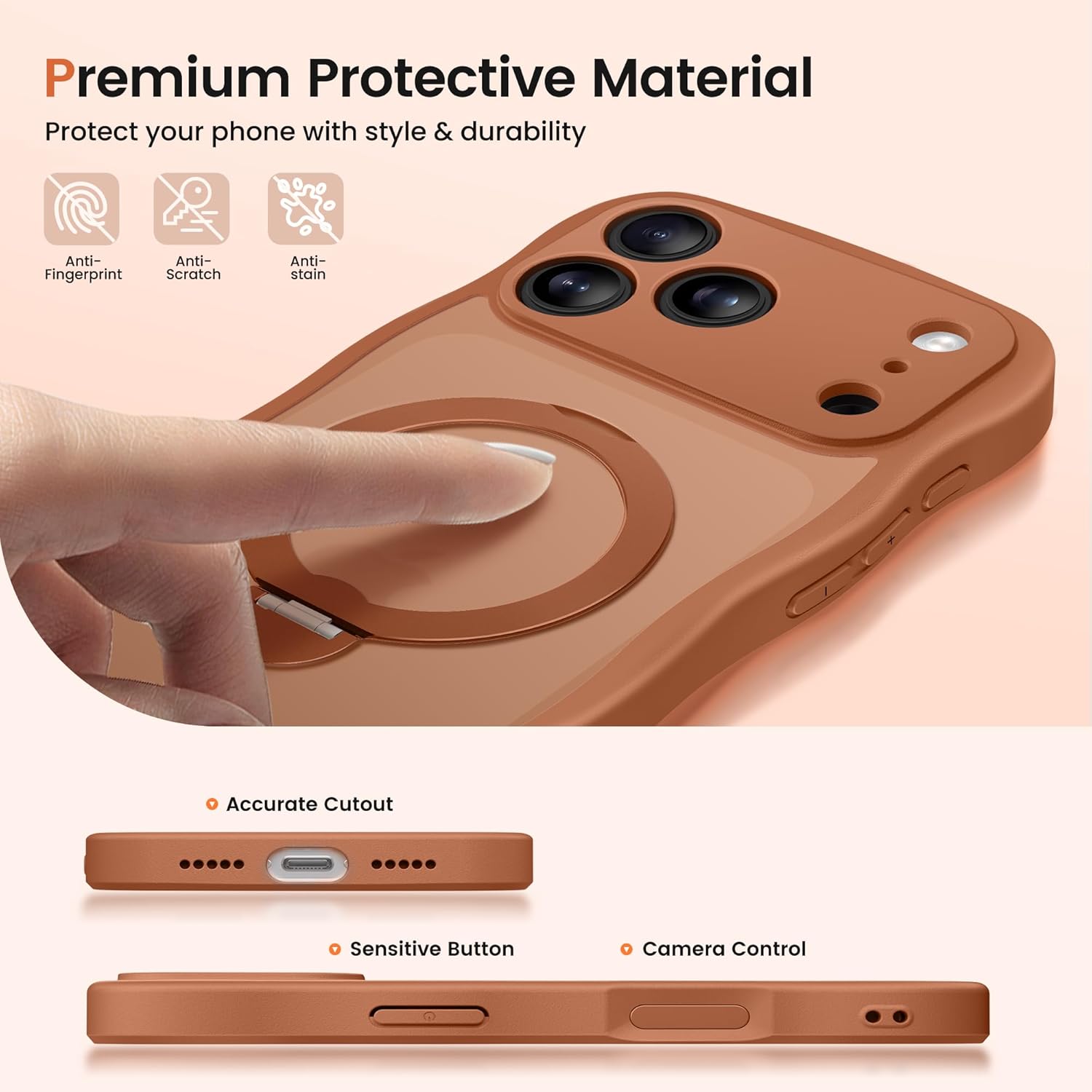 iPhone 17 Pro Max Case with 360° Spin Magnetic Stand
