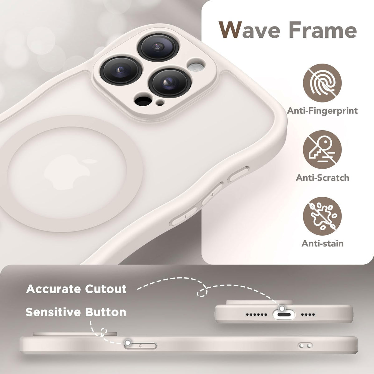 CAPRARO Cute for iPhone 15 Pro Case, Compatible with MagSafe Stone