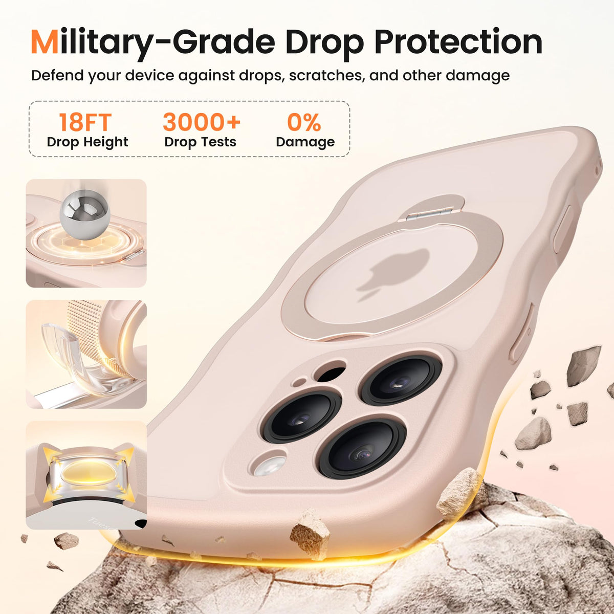CAPRARO for iPhone 16 Pro Max Case with Magnetic Stand, Rose Gold