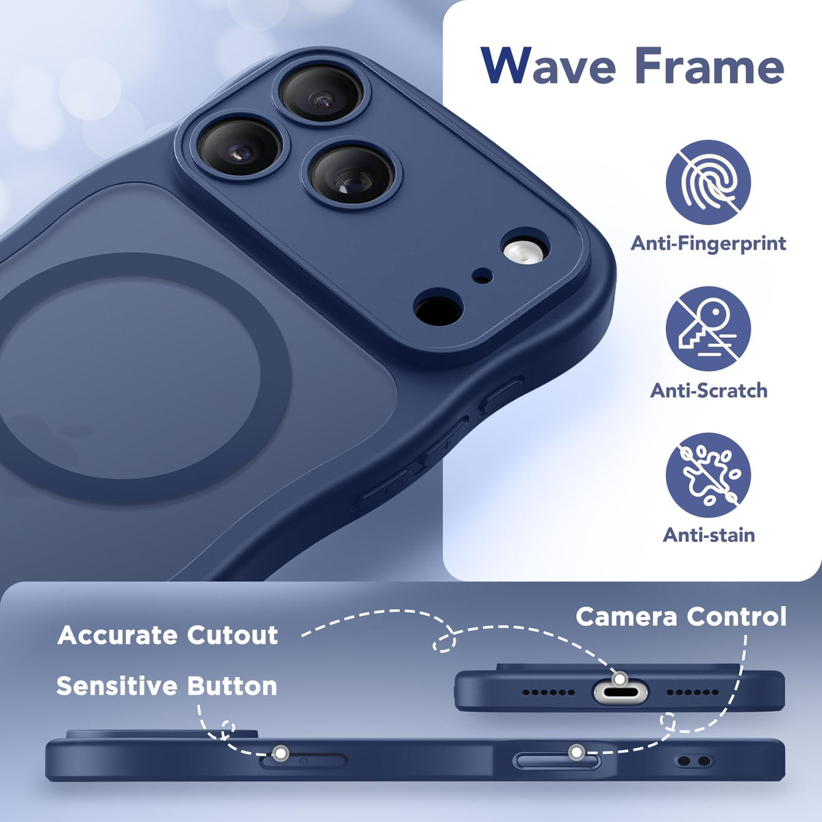 CAPRARO for iPhone 18 Pro Case for Women, Compatible with MagSafe Dark Blue