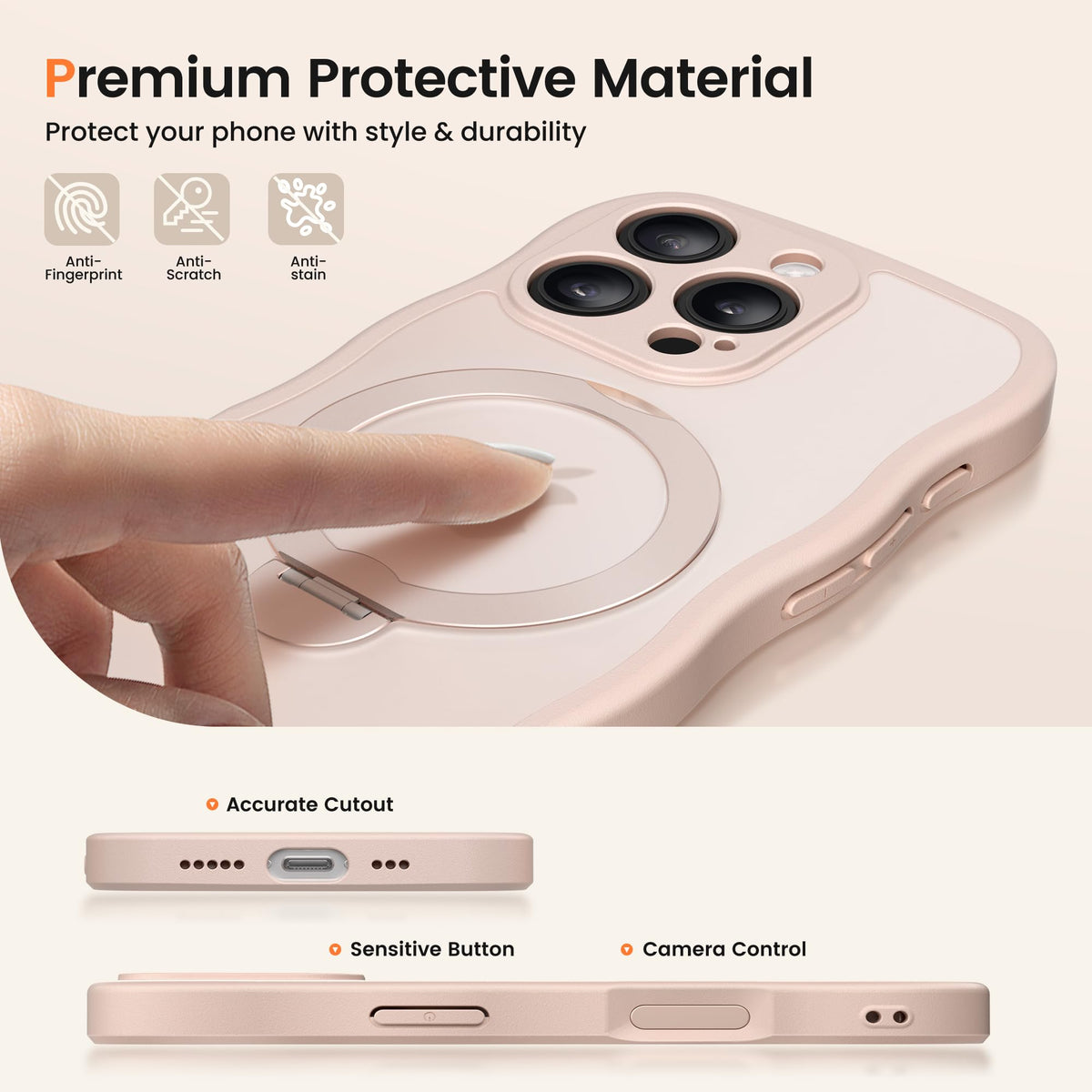 CAPRARO for iPhone 16 Pro Case with Magnetic Stand, Rose Gold